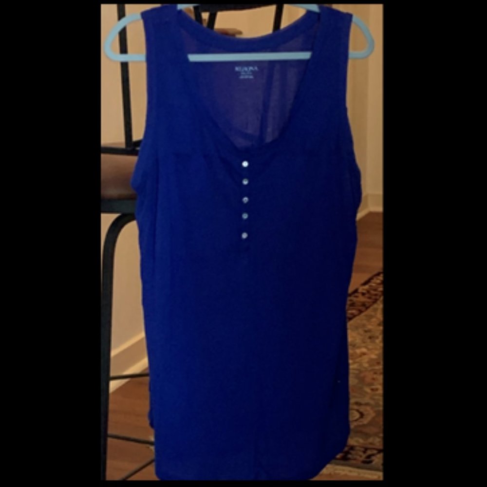 Merona Blue Sleeveless Blouse, Round Neck with Button Front 1X  NWT